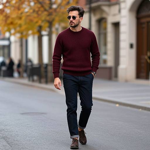 Confident Man in Burgundy Autumn Sweater