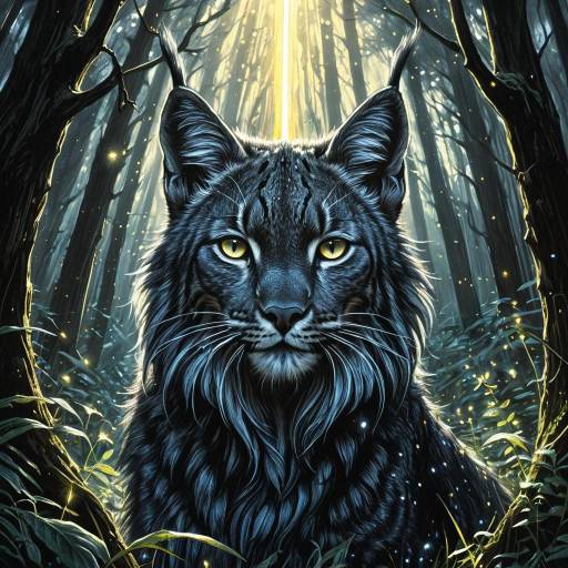 Luminous Black Lynx in Enchanted Forest