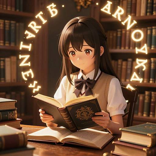 Loli in Magical Library Anime Scene
