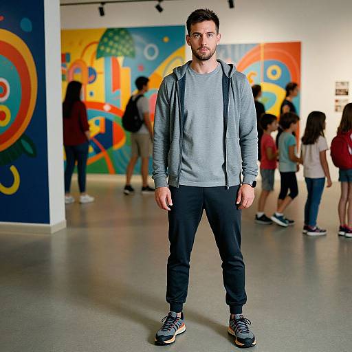 Man in Athletic Wear with Vibrant Murals