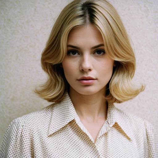 Woman in 70s Style Blouse and Soft Blonde Hair