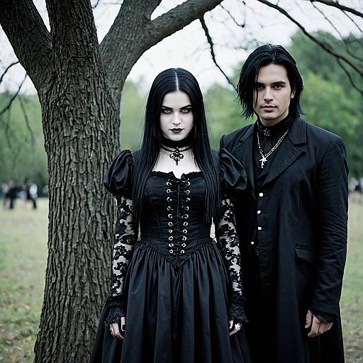 Gothic Couple in Black Attire Outdoors