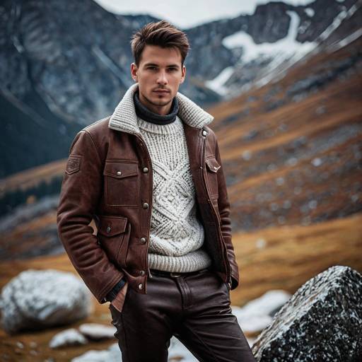 Man in Brown Leather Jacket and Woolen Sweater Outdoors