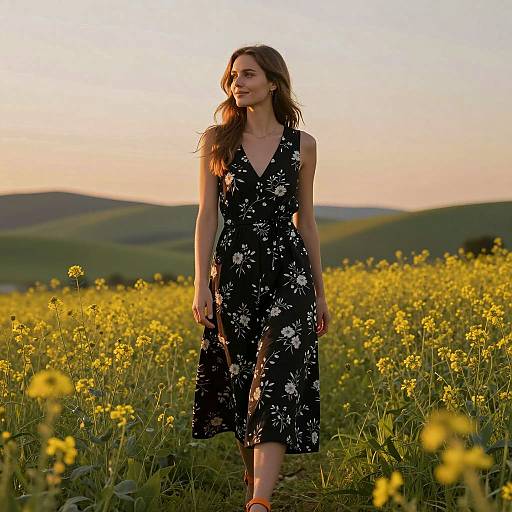 Woman in Black Dress at Sunset