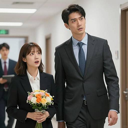 Business Colleagues in Office Hallway