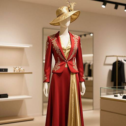 Elegant Red and Gold Mannequin Display