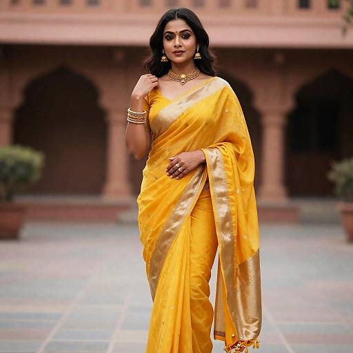 Woman in Yellow Saree with Jewelry