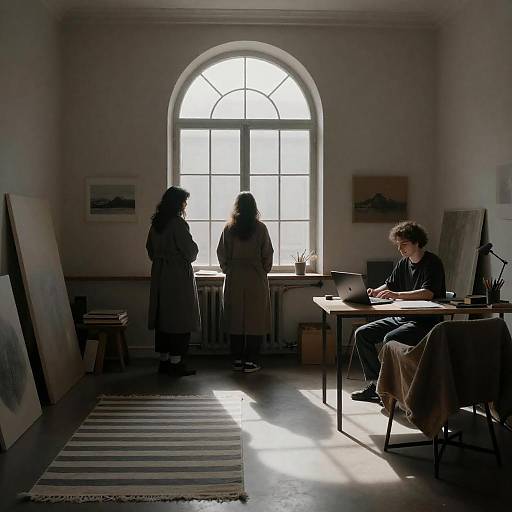 Sunlit Arched Studio with Three Figures