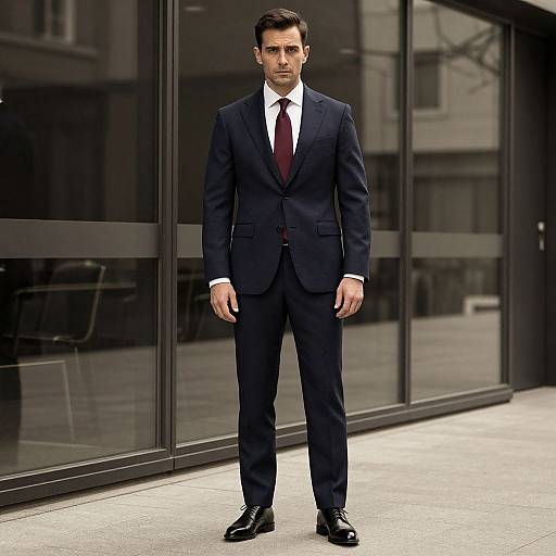 Confident Man in Navy Wool Suit