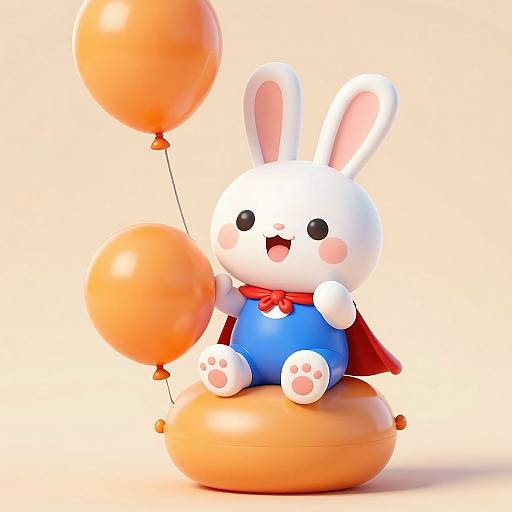 Cute Feral Bunny Sitting on Balloon