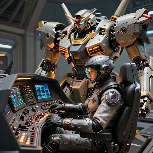 Futuristic Mecha Pilot in Cockpit