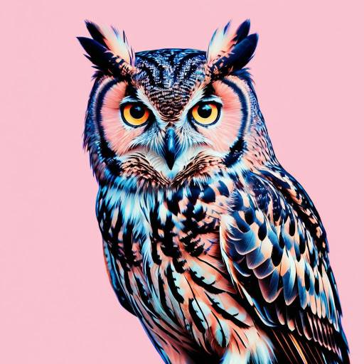 Detailed Owl Portrait on Pastel Pink Background