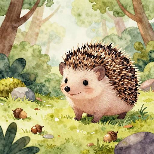 Whimsical Hedgehog in Pastel Forest