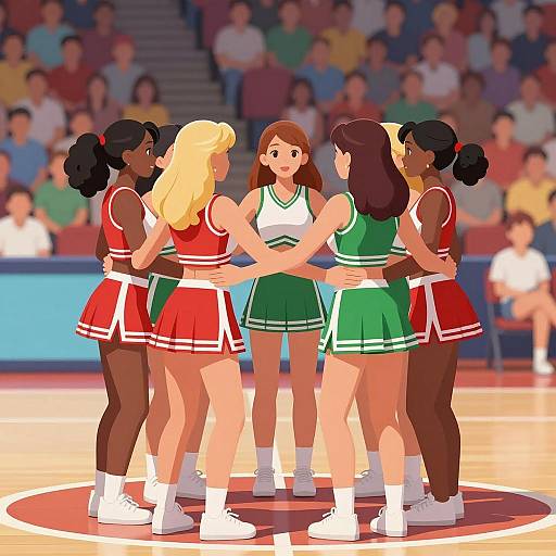 Cheerleaders in Circle on Basketball Court