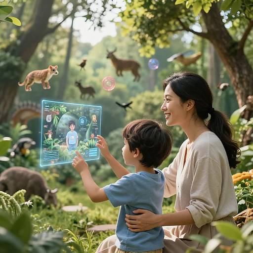 Mother and Son Exploring Virtual Nature
