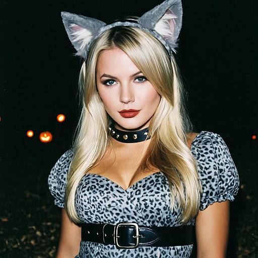 Blonde Girl in Cat Costume for Halloween