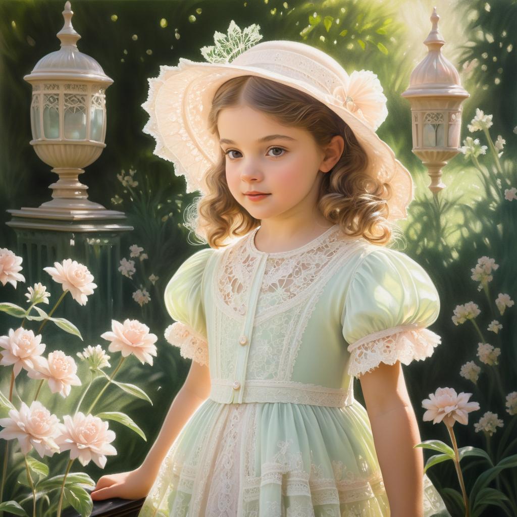 Victorian Child in Sunlit Garden Painting