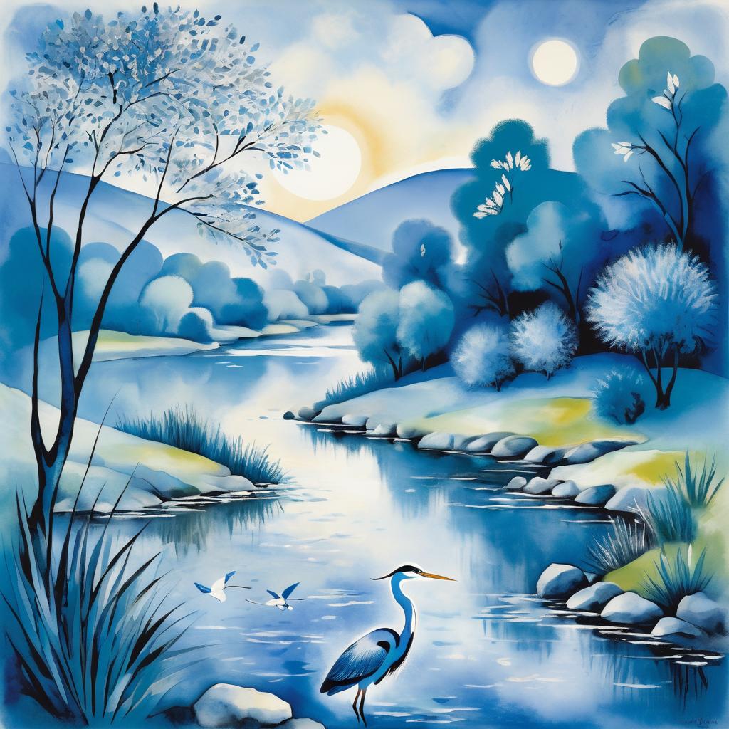 Chagall-Inspired Heron by Tranquil River