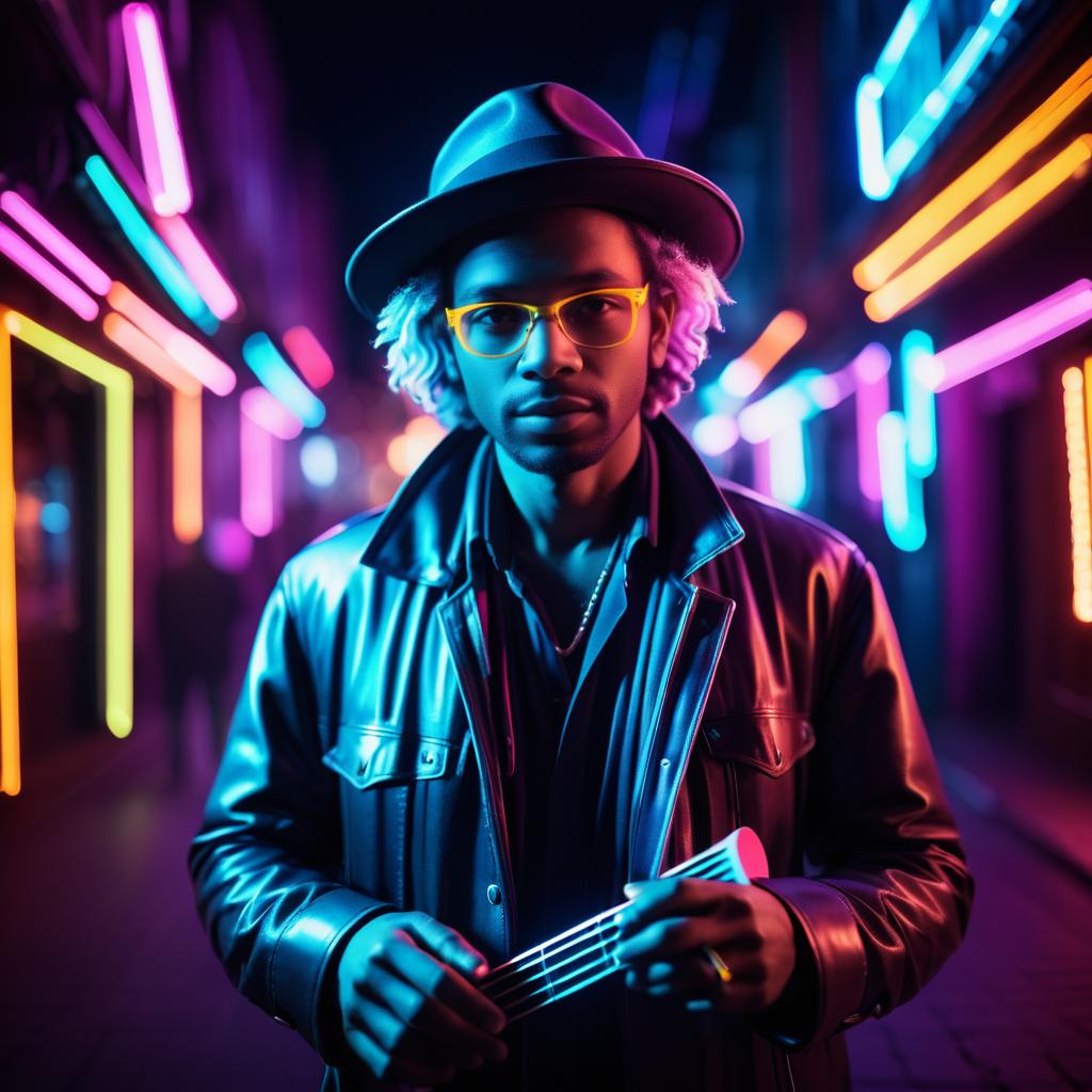 Cinematic Portrait of a Neon Musician