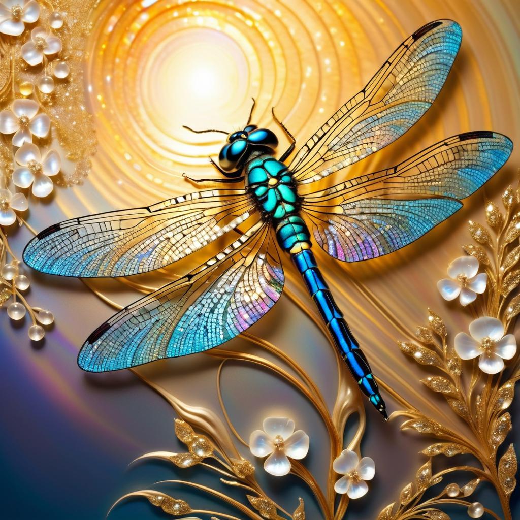 Exquisite Radiant Dragonfly in Glitter Art