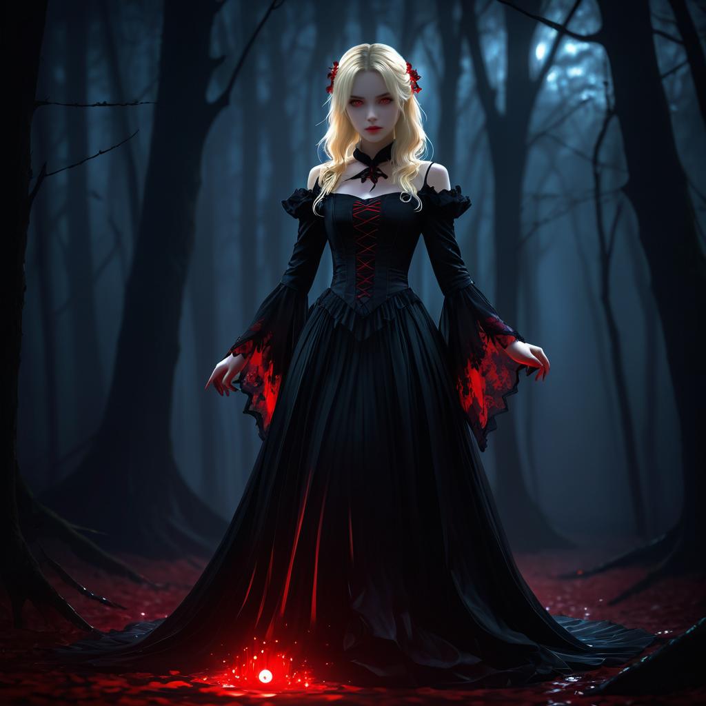 Gothic Vampire Girl in Dark Forest