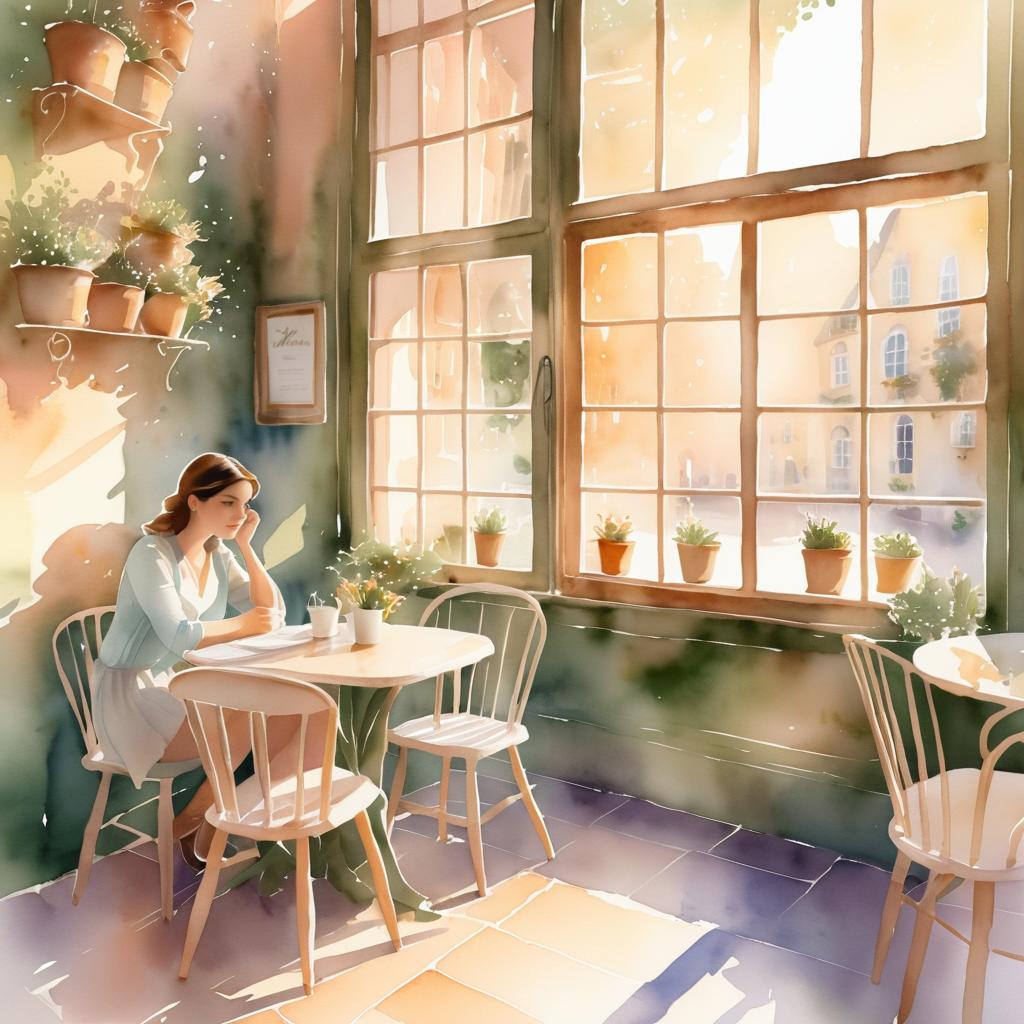 Dreamy Cafe Scene with Thoughtful Writer