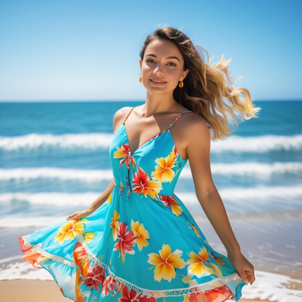 Vibrant Beach Portrait of Young Woman