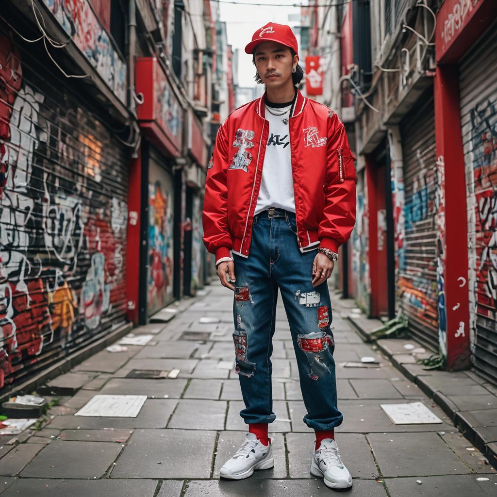 Urban Musician in Vibrant Street Fashion