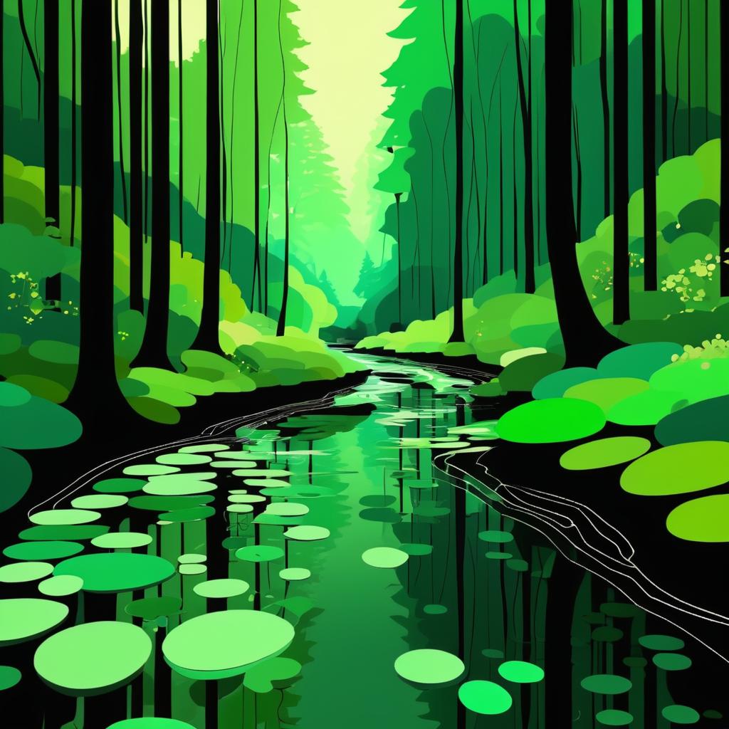 Tranquil Forest Stream in Klimt Style