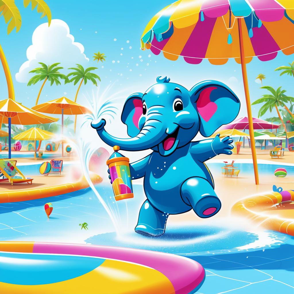 Joyful Elephant Enjoying a Water Park