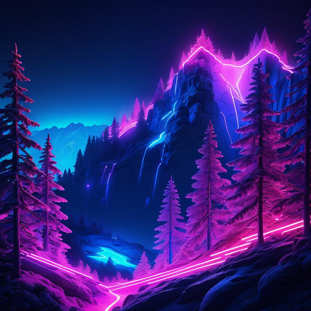 Neon Cliffside at Night: Rave Vibes