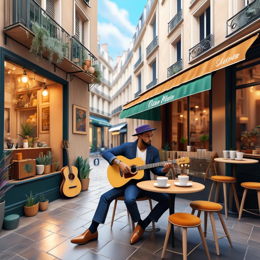 Bohemian Guitarist in a Parisian Café