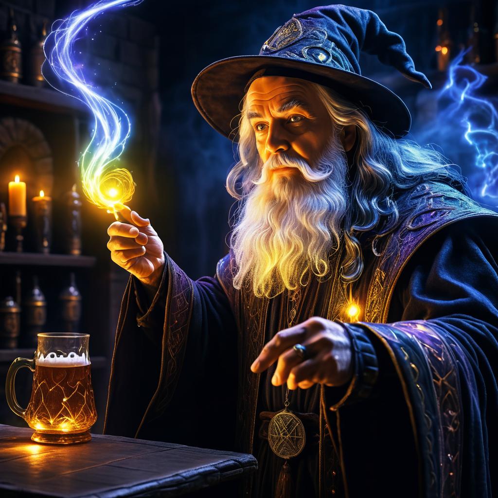 Wizard Casting Spell with Beer in UHD