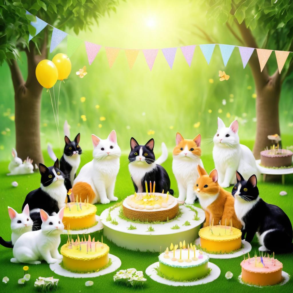 Cat's Birthday Bash with Happy Rabbits