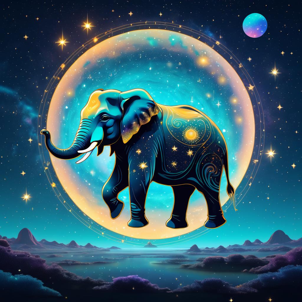 Psychedelic Elephant in Cosmic Splendor