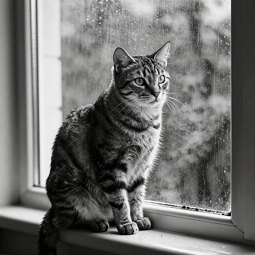 Rainy Day Cat Ink Illustration