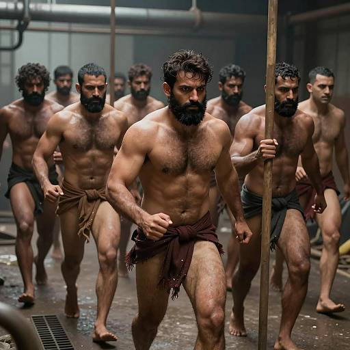 Muscular Men in Industrial Setting