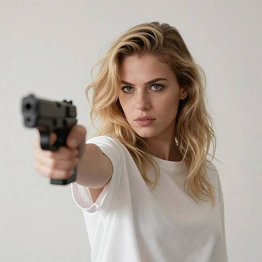 Blonde Woman Holding Handgun