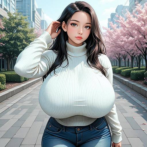 Muscular Woman Outdoors in Sweater