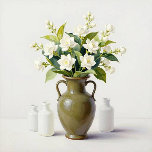 Minimalist Olive Urn with Jasmine Blooms