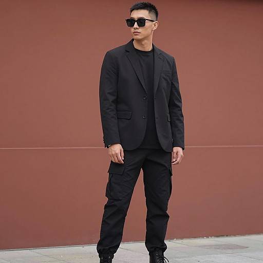 Stylish Man in Black Urban Outfit