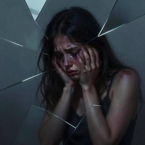 Emotional Portrait Through Broken Mirror