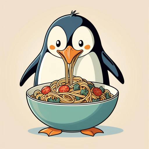 Vintage Cartoon Penguin with Spaghetti