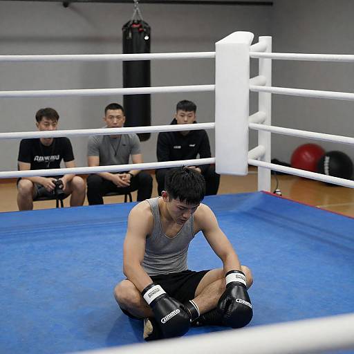 Boxer Sitting in Ring with Observers