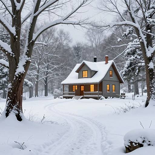 Serene Winter Cabin Digital Art