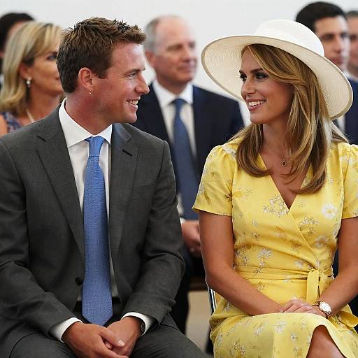 Smiling Couple in Formal Attire Indoors