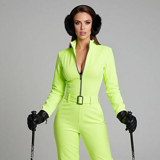 Sporty Chic Woman in Neon Ski Suit