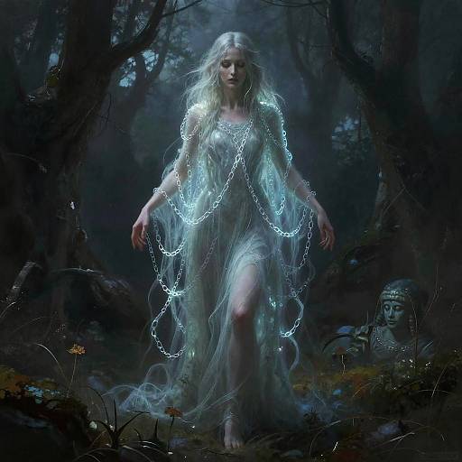 Ghostly Banshee with Spectral Chains in Forest