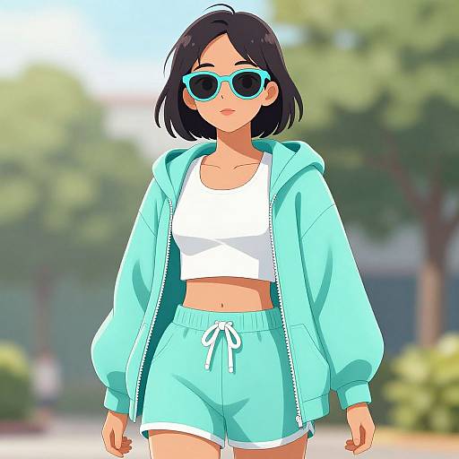 Anime Girl in Aqua Sporty Outfit