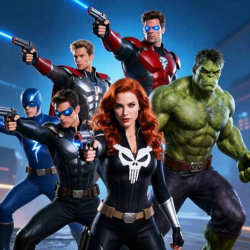 Dynamic Superheroes in Action-Packed Scene